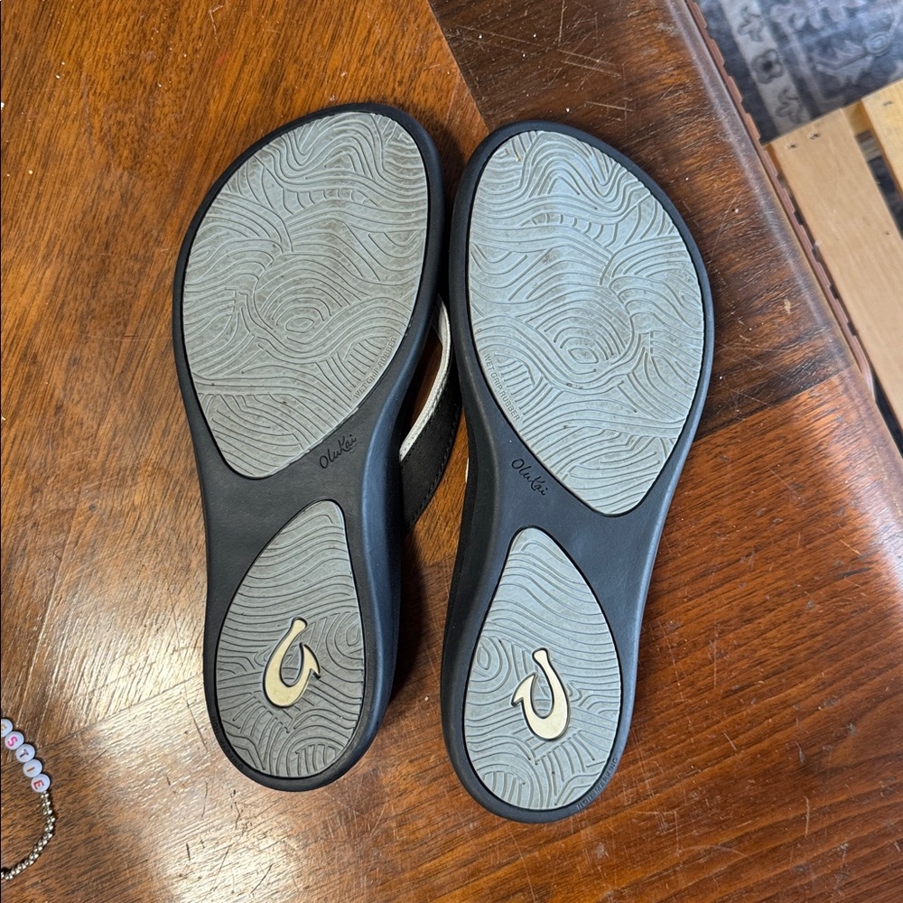 OluKai Black and White Women's Sandals - Picture 4 of 4